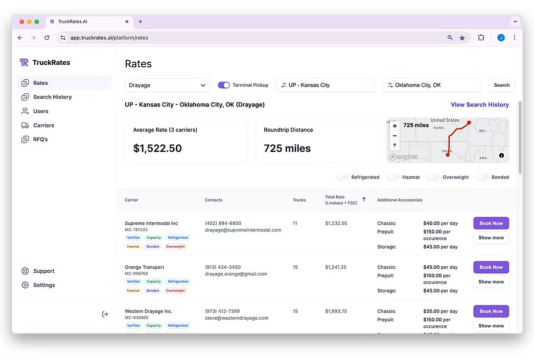 TruckRates.AI Platform Interface